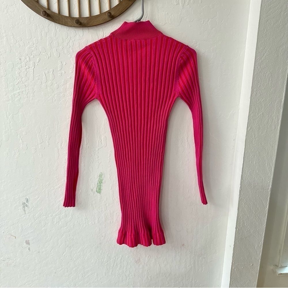 Zara Two Tone Pink Orange Ribbed Knit Bodycon Mock Neck Mini Dress Small - Picture 5 of 5